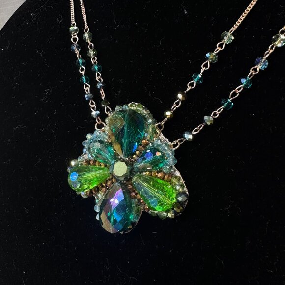 Vintage Ali Khan 80s Designer Sparkly Green Necklace - Picture 6 of 15